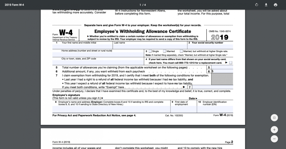 Irs Form W 4 Fillable Printable Forms Free Online