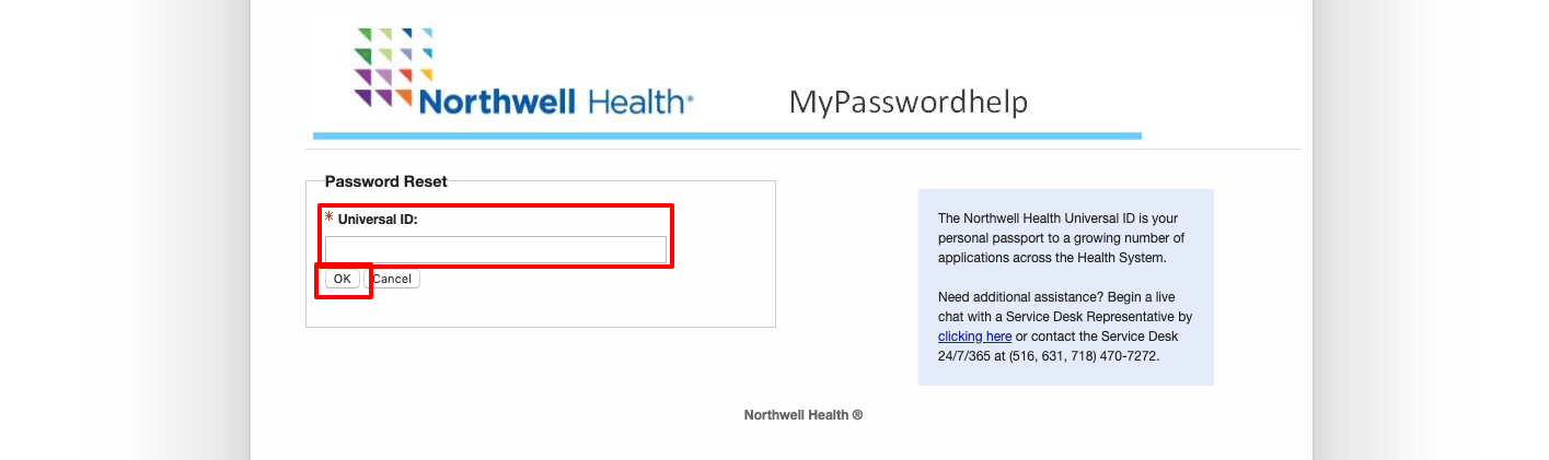 northwell health password reset