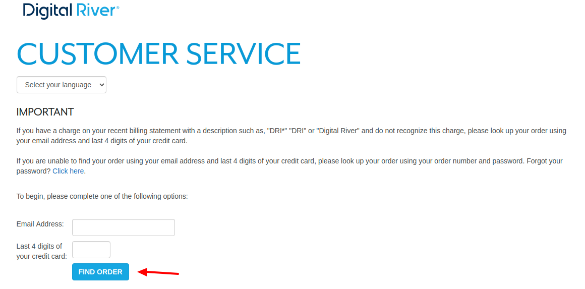 DigitalRiver Find Your Order