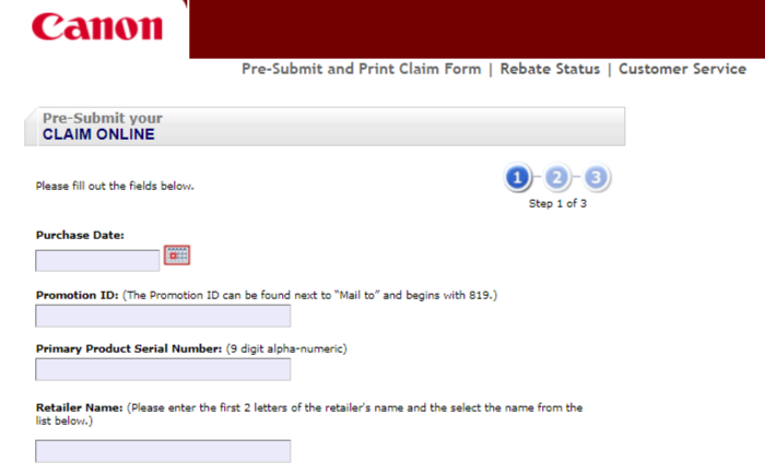 canon pre submit form